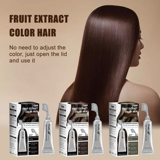 Fruit Extract Hair Color Cream with Anti-Knotting Comb – Easy No-Mix Instant Gray Hair Coverage & Root Touch-Up Tool