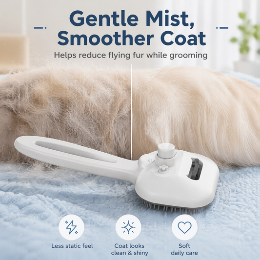 2-in-1 Pet Steaming Self-Cleaning Grooming Brush – Electric Spray Comb for Floating Hair Removal, Massage & Hygiene Care
