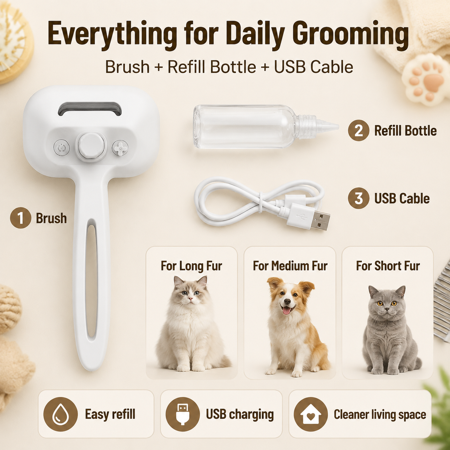 2-in-1 Pet Steaming Self-Cleaning Grooming Brush – Electric Spray Comb for Floating Hair Removal, Massage & Hygiene Care