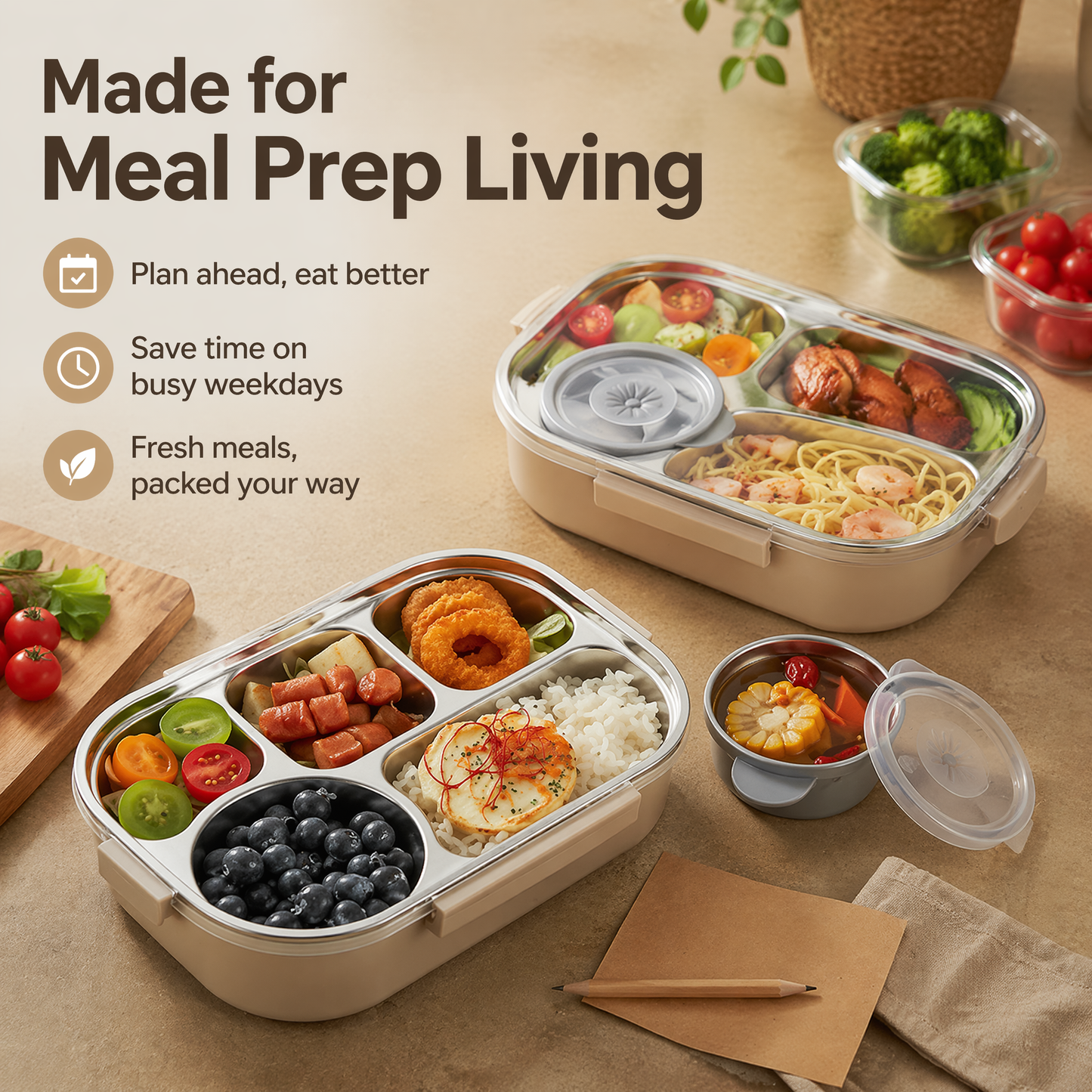304 Stainless Steel Bento Box β Portable Multi-Compartment Lunch Container