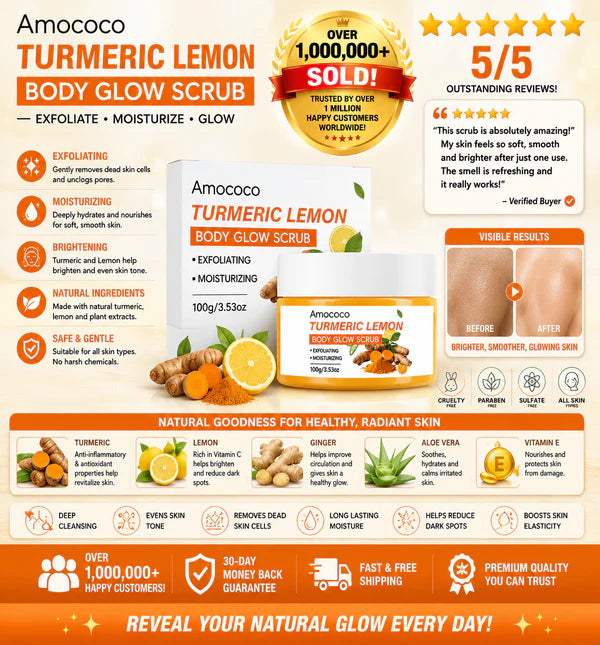 Natural Turmeric & Lemon Brightening Body Scrub – Exfoliating Glow Treatment