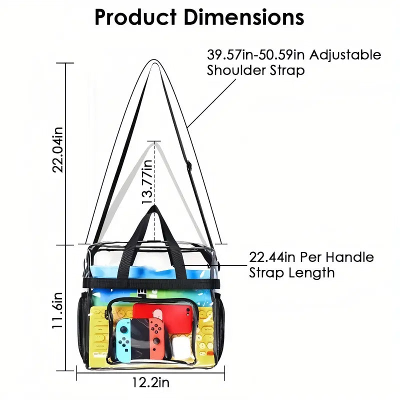 Stadium Approved Clear Crossbody Bag with Adjustable Shoulder Strap - Large 11LBS Capacity Transparent Tote for Events & Travel - Features Multiple Interior Compartments Secure Zipper Closure Mesh Side Bottle Pockets Sturdy Handles