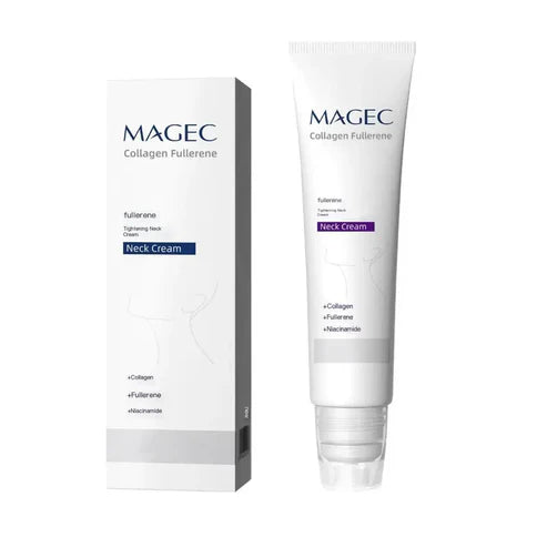 MAGEC Collagen Fullerene Tightening Neck Cream – 5-Roller Applicator, Hyaluronic Acid, Retinol & Niacinamide | Firms, Brightens & Reduces Wrinkles