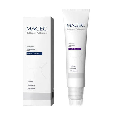 MAGEC Collagen Fullerene Tightening Neck Cream – 5-Roller Applicator, Hyaluronic Acid, Retinol & Niacinamide | Firms, Brightens & Reduces Wrinkles
