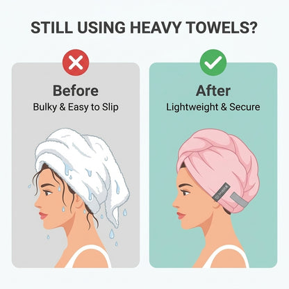 Ultra-Soft Microfiber Hair Drying Towel Wrap | Super Absorbent Anti-Frizz Turban with Secure Button | Quick-Dry Antibacterial Hair Cap