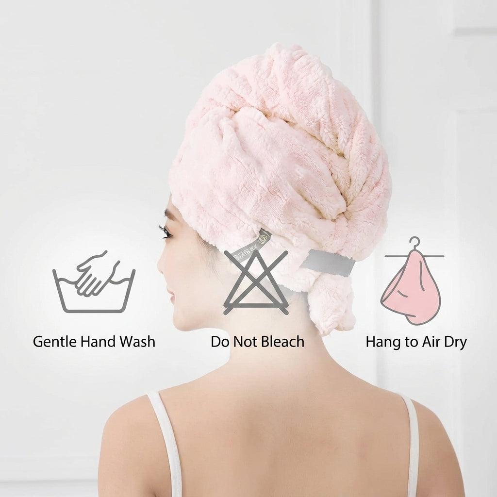 Ultra-Soft Microfiber Hair Drying Towel Wrap | Super Absorbent Anti-Frizz Turban with Secure Button | Quick-Dry Antibacterial Hair Cap