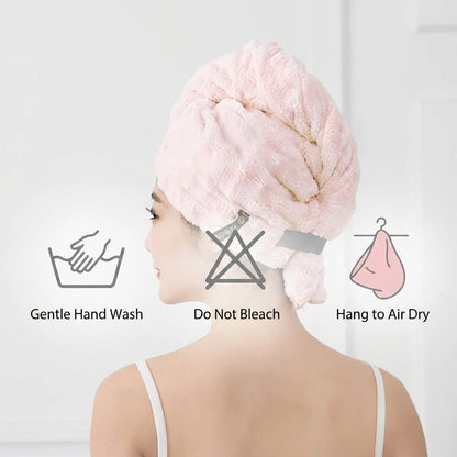 Ultra-Soft Microfiber Hair Drying Towel Wrap | Super Absorbent Anti-Frizz Turban with Secure Button | Quick-Dry Antibacterial Hair Cap