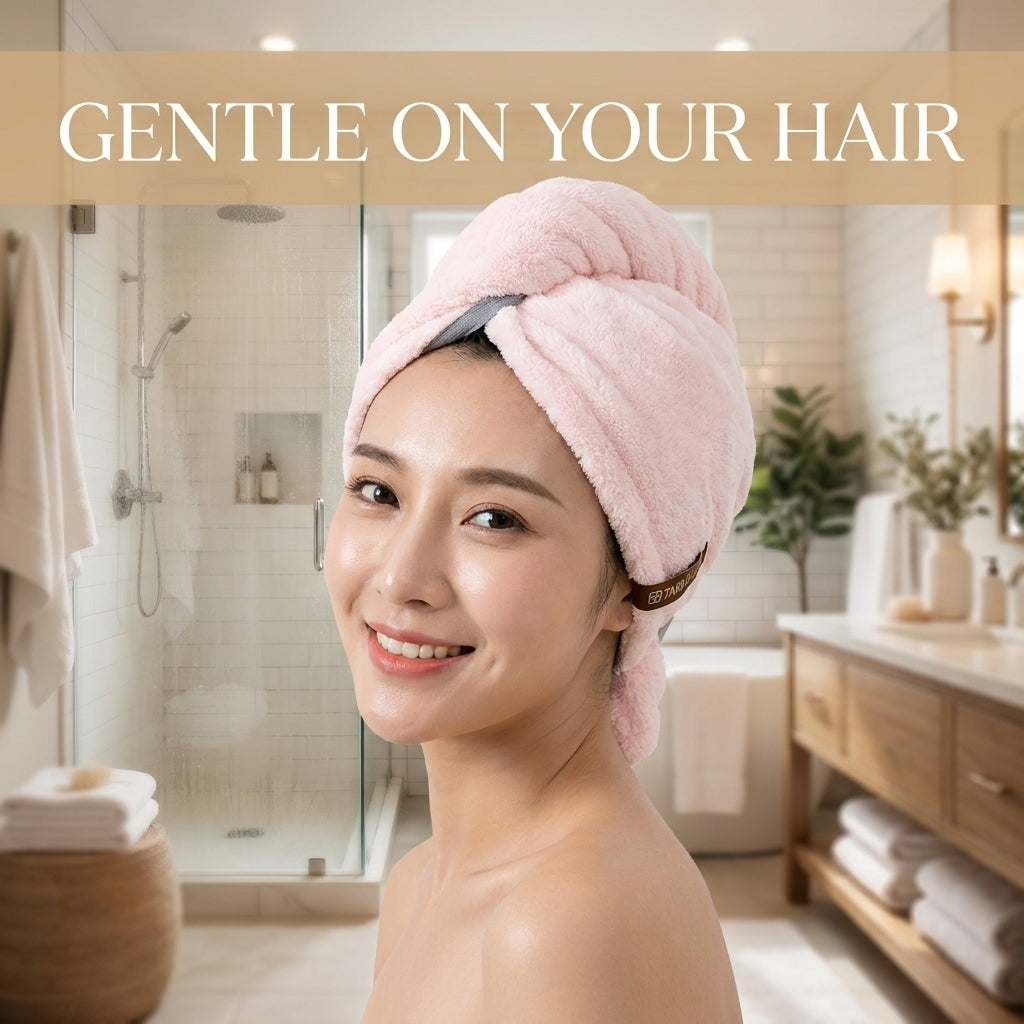 Ultra-Soft Microfiber Hair Drying Towel Wrap | Super Absorbent Anti-Frizz Turban with Secure Button | Quick-Dry Antibacterial Hair Cap