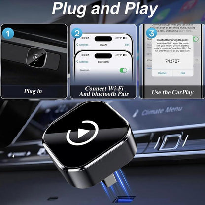 Ultra-Mini Wireless CarPlay & Android Auto Adapter | 2-in-1 Plug & Play Dongle | Converts Factory Wired System to Wireless