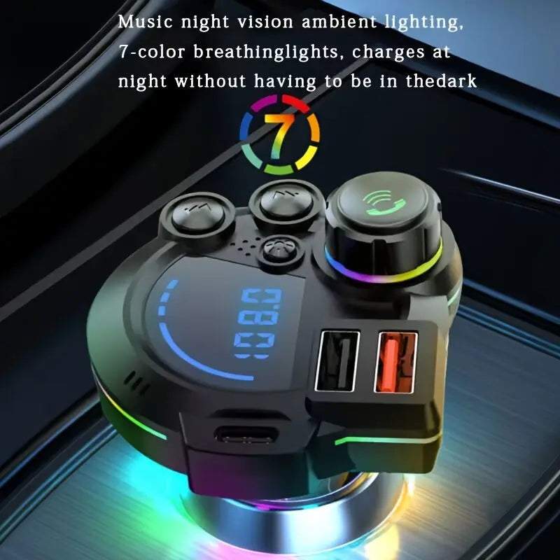 30W PD Type-C Car Charger & Bluetooth 5.3 FM Transmitter – Wireless MP3 Player with Bass Enhancer, RGB Lights & Hands-Free Calling – Universal 12V-24V Adapter