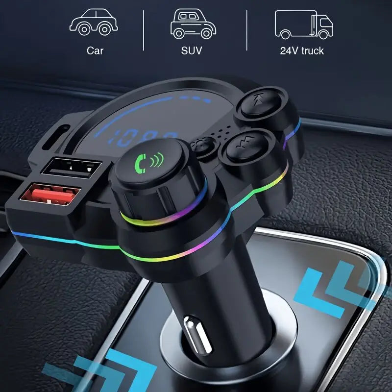 30W PD Type-C Car Charger & Bluetooth 5.3 FM Transmitter – Wireless MP3 Player with Bass Enhancer, RGB Lights & Hands-Free Calling – Universal 12V-24V Adapter