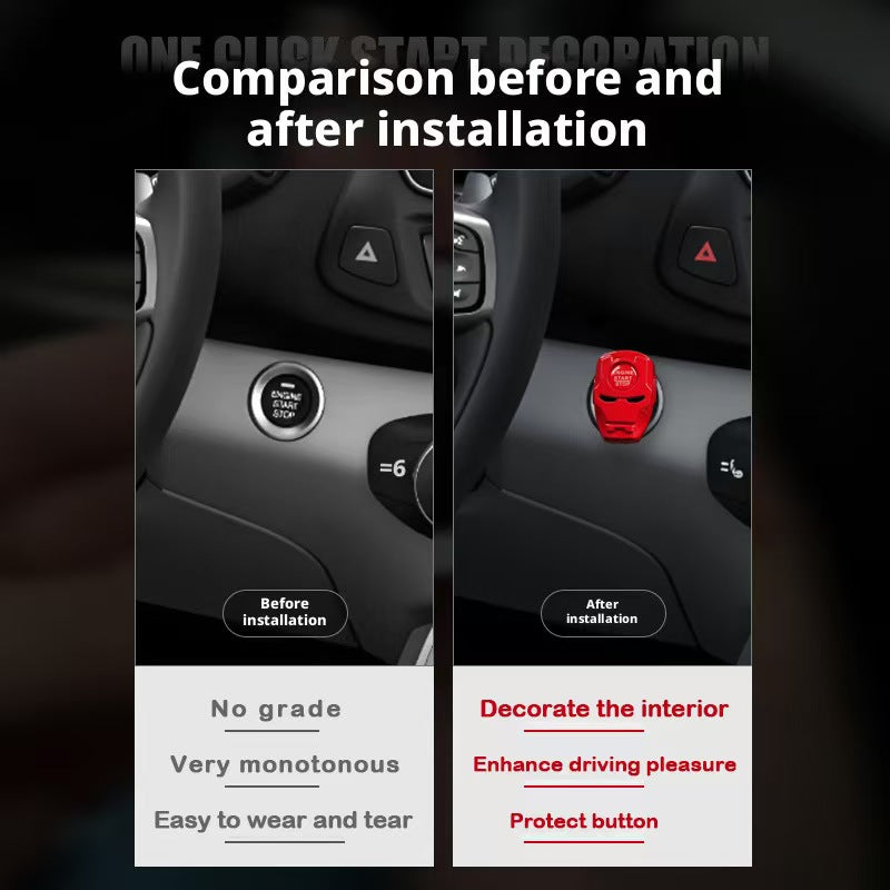 Superhero Style Push to Start Button Cover | Metal Flip-Up Engine Ignition Accessory | Personalized Car Interior Decoration