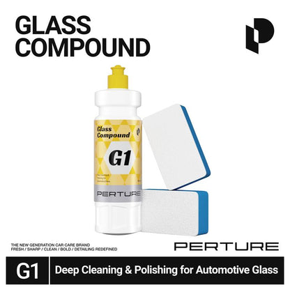 PERTURE G1 Car Glass Compound & Polish Kit | Deep Cleaning Water Spot & Oil Remover for Auto Windshields with Applicator Sponge