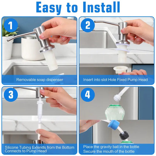Dish Soap Dispenser for Kitchen Sink (Brushed Nickel), Countertop Sink Soap Dispenser Water Pump with 39” No-Spill Extension Tube Kit Design for Kitchen Bathroom, No More Refills （Sliver）