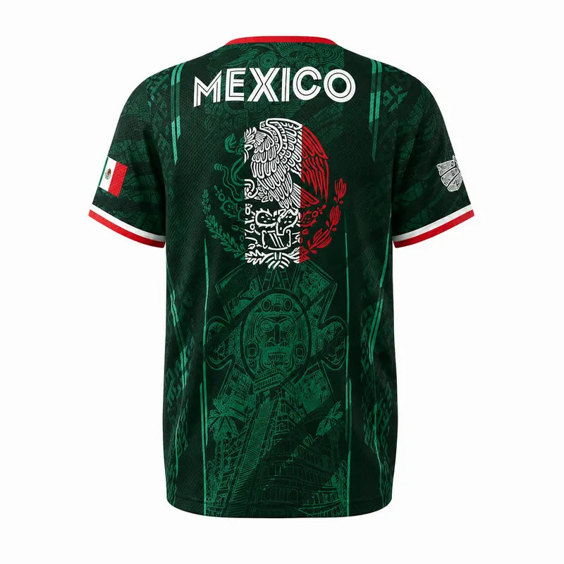 2026 Mexico Soccer Jersey – Chichén Itzá Pyramid Graphic Retro Top – All-Over Print Casual Sportswear for All Seasons