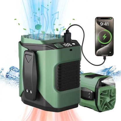 Portable Rechargeable Waist Clip Fan with 5000mAh Power Bank & LED Light