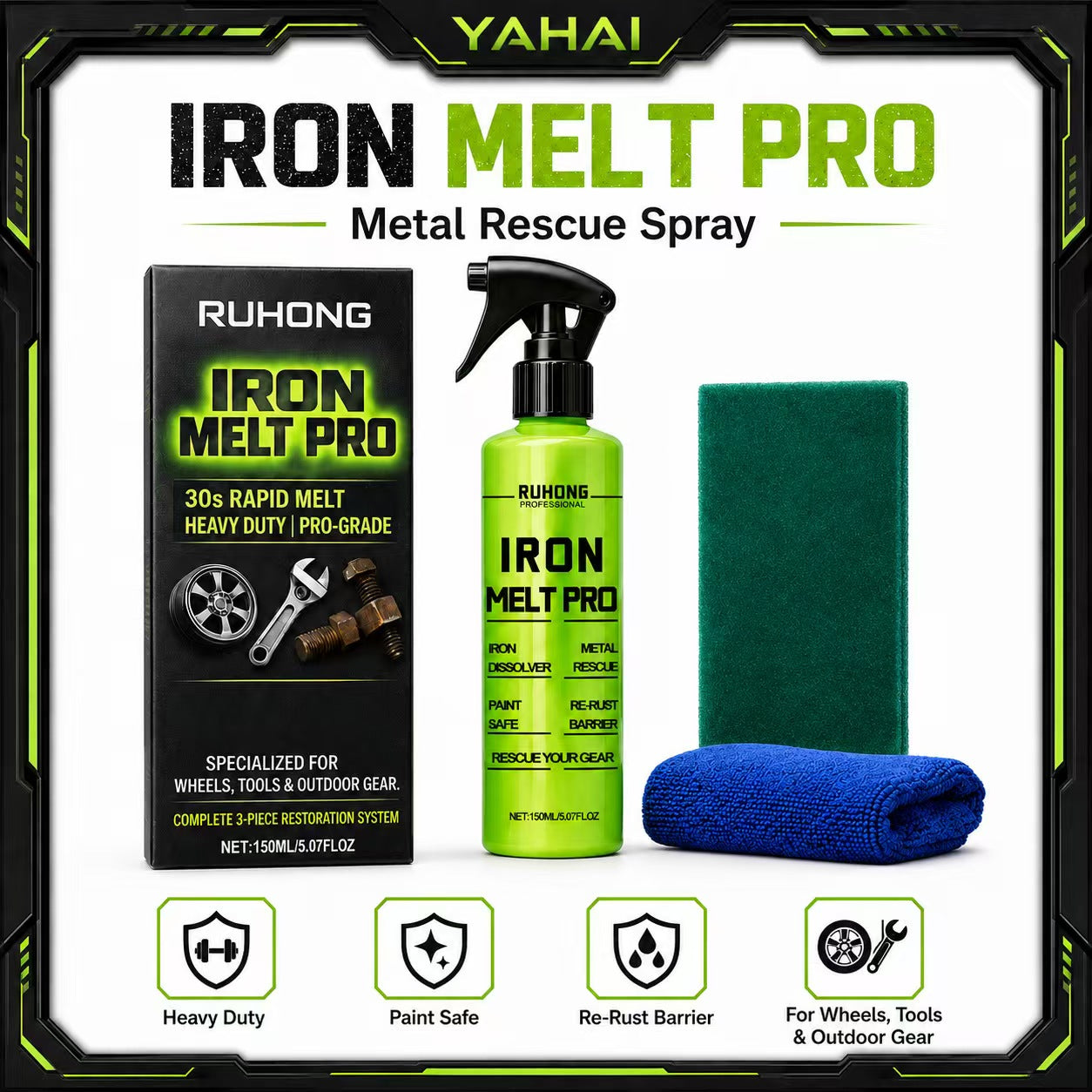 Iron Melt Pro™ Rapid Metal Rescue Spray Kit | Heavy-Duty Rust Remover & Paint-Safe Wheel Cleaner