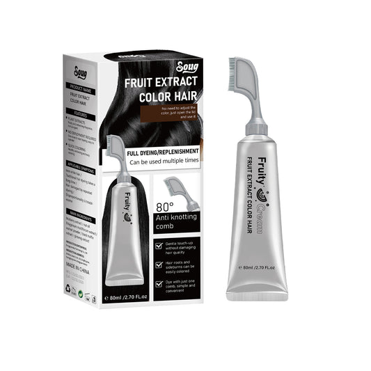 Fruit Extract Hair Color Cream with Anti-Knotting Comb – Easy No-Mix Instant Gray Hair Coverage & Root Touch-Up Tool