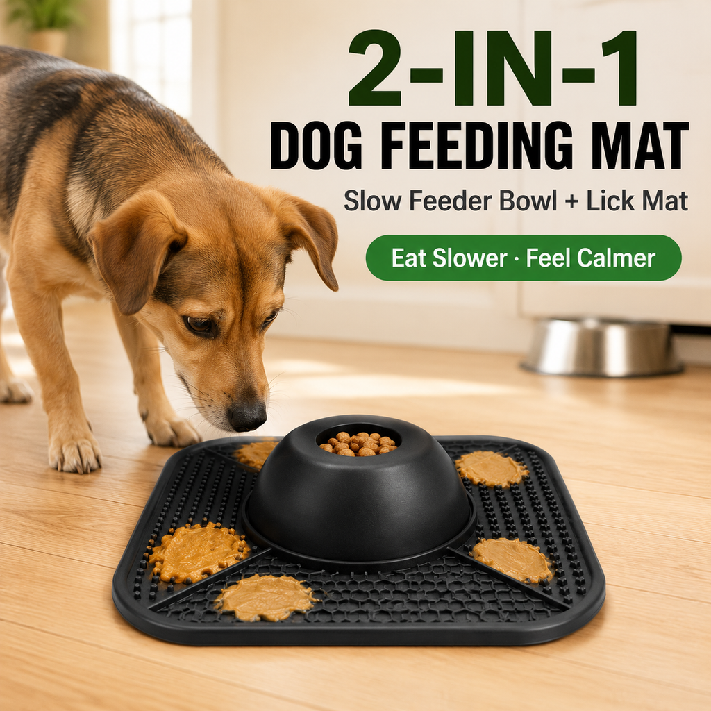 2-in-1 Dog Lick Mat & Slow Feeder Bowl | Anti-Gulp Pet Feeding Station for Anxiety Relief, Digestion & Bloat Prevention