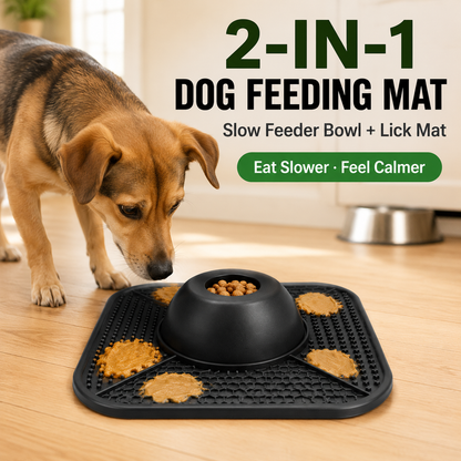 2-in-1 Dog Lick Mat & Slow Feeder Bowl | Anti-Gulp Pet Feeding Station for Anxiety Relief, Digestion & Bloat Prevention