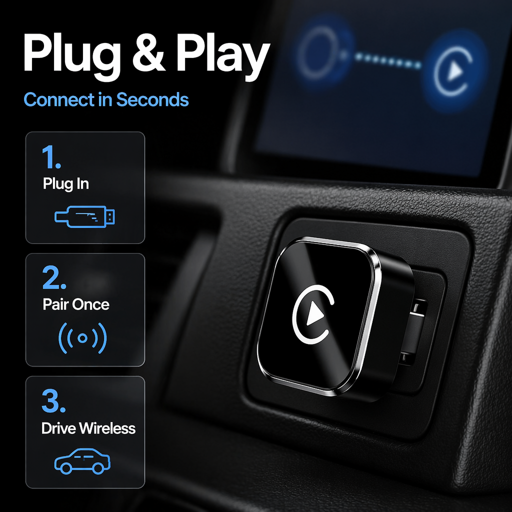Ultra-Mini Wireless CarPlay & Android Auto Adapter | 2-in-1 Plug & Play Dongle | Converts Factory Wired System to Wireless