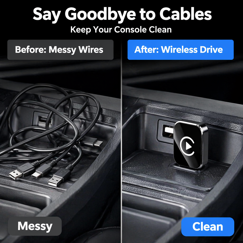 Ultra-Mini Wireless CarPlay & Android Auto Adapter | 2-in-1 Plug & Play Dongle | Converts Factory Wired System to Wireless