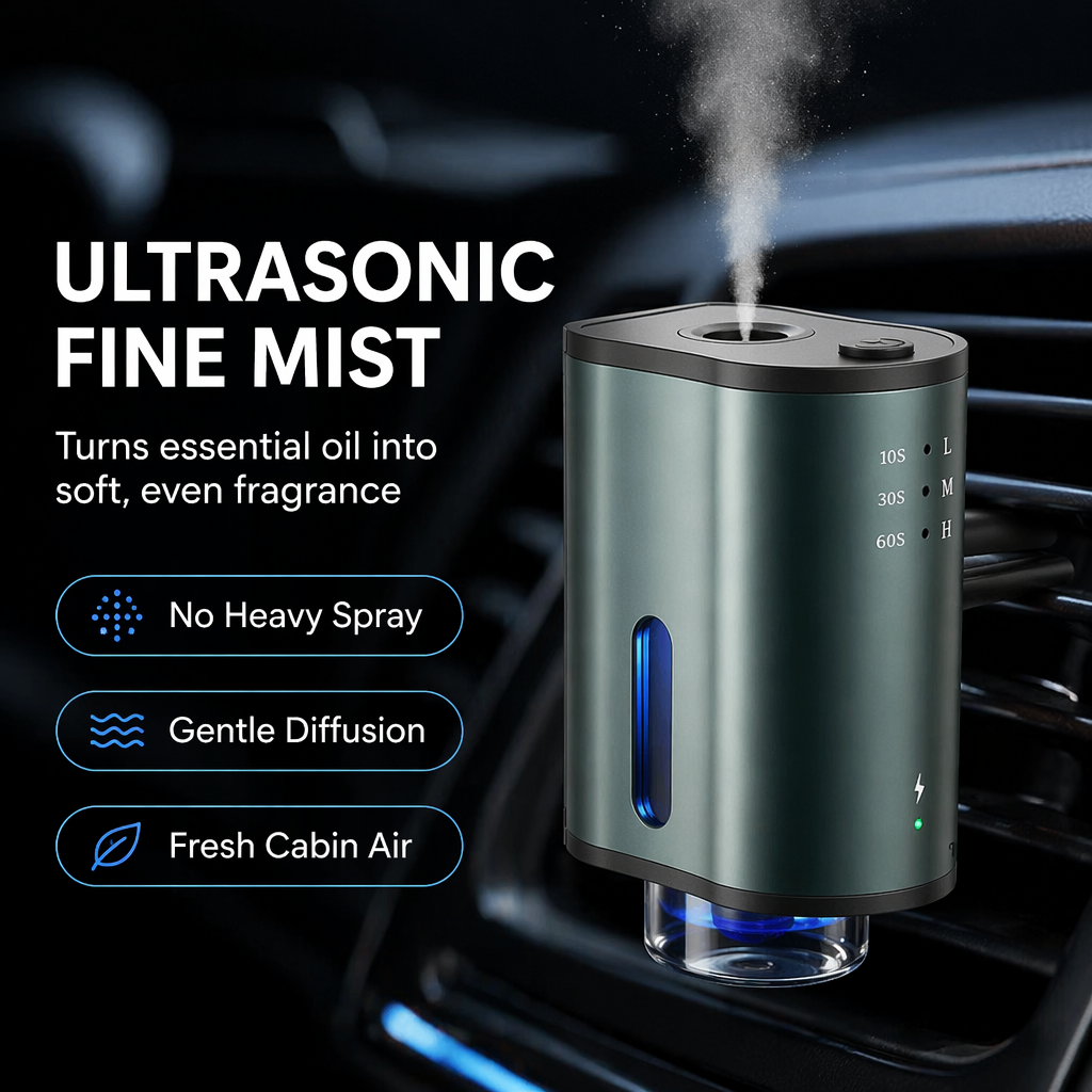 Smart Car Air Freshener & Essential Oil Diffuser | Rechargeable Auto Vent Clip Aromatherapy with 3 Adjustable Modes