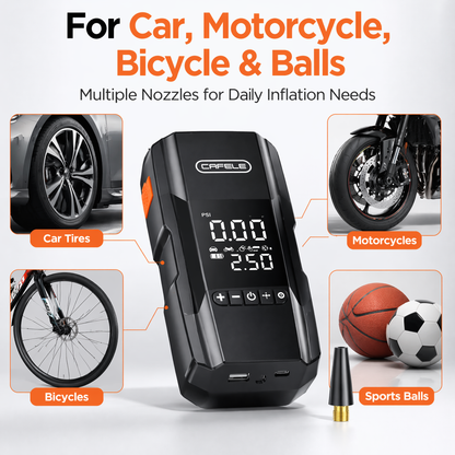 Portable Smart Tire Inflator with Emergency LED Light & USB Power – Multi-Function Air Compressor for Car, Motorcycle, & Bicycle Emergency Use