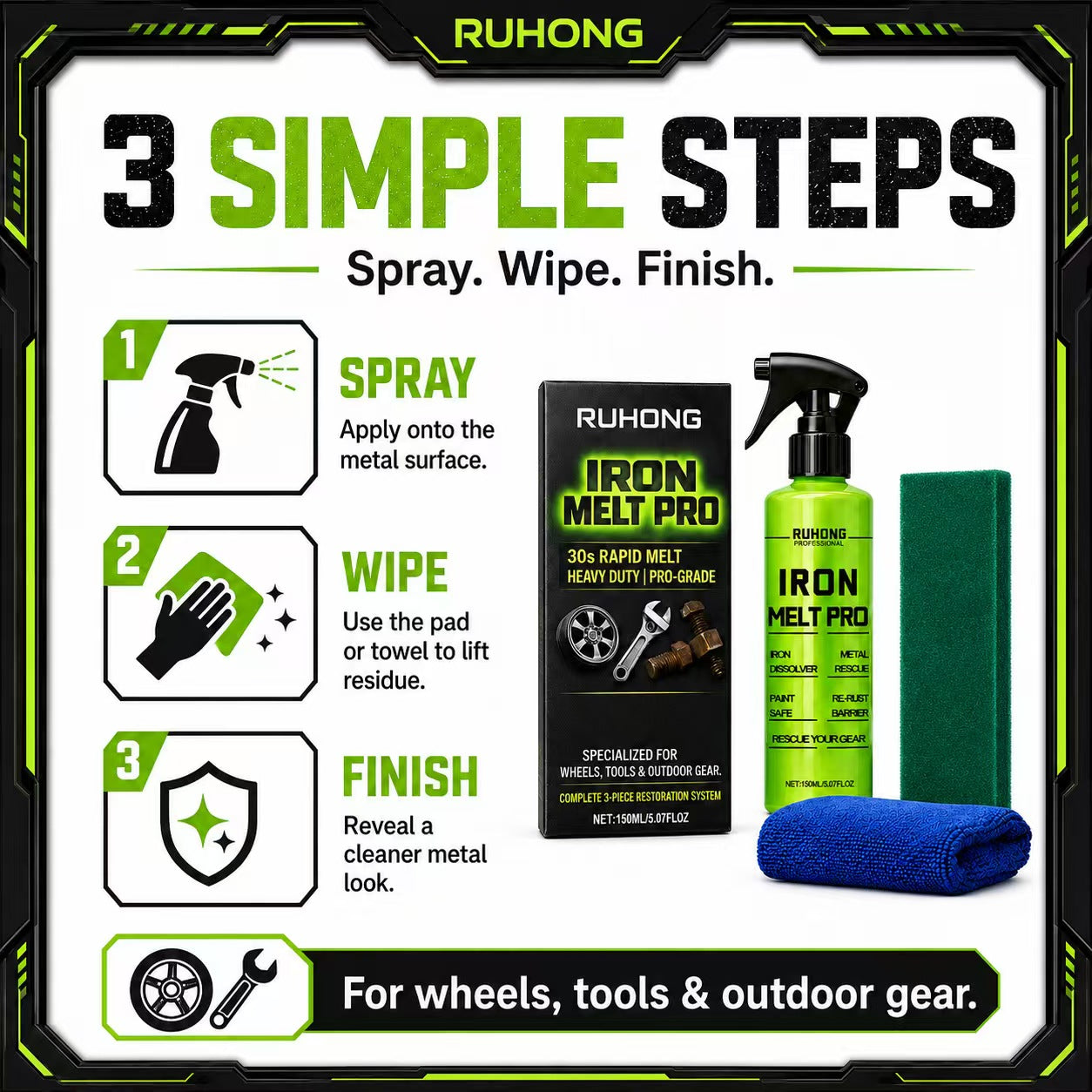 Iron Melt Pro™ Rapid Metal Rescue Spray Kit | Heavy-Duty Rust Remover & Paint-Safe Wheel Cleaner