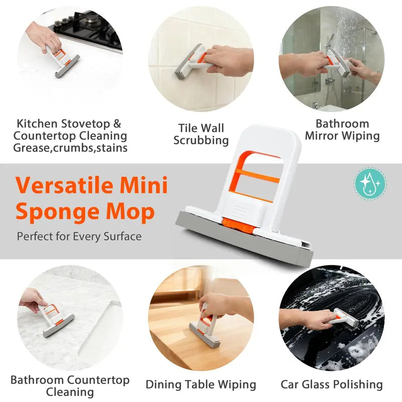 Mini Foldable Self-Squeezing Floor Mop with 3 Sponge Heads