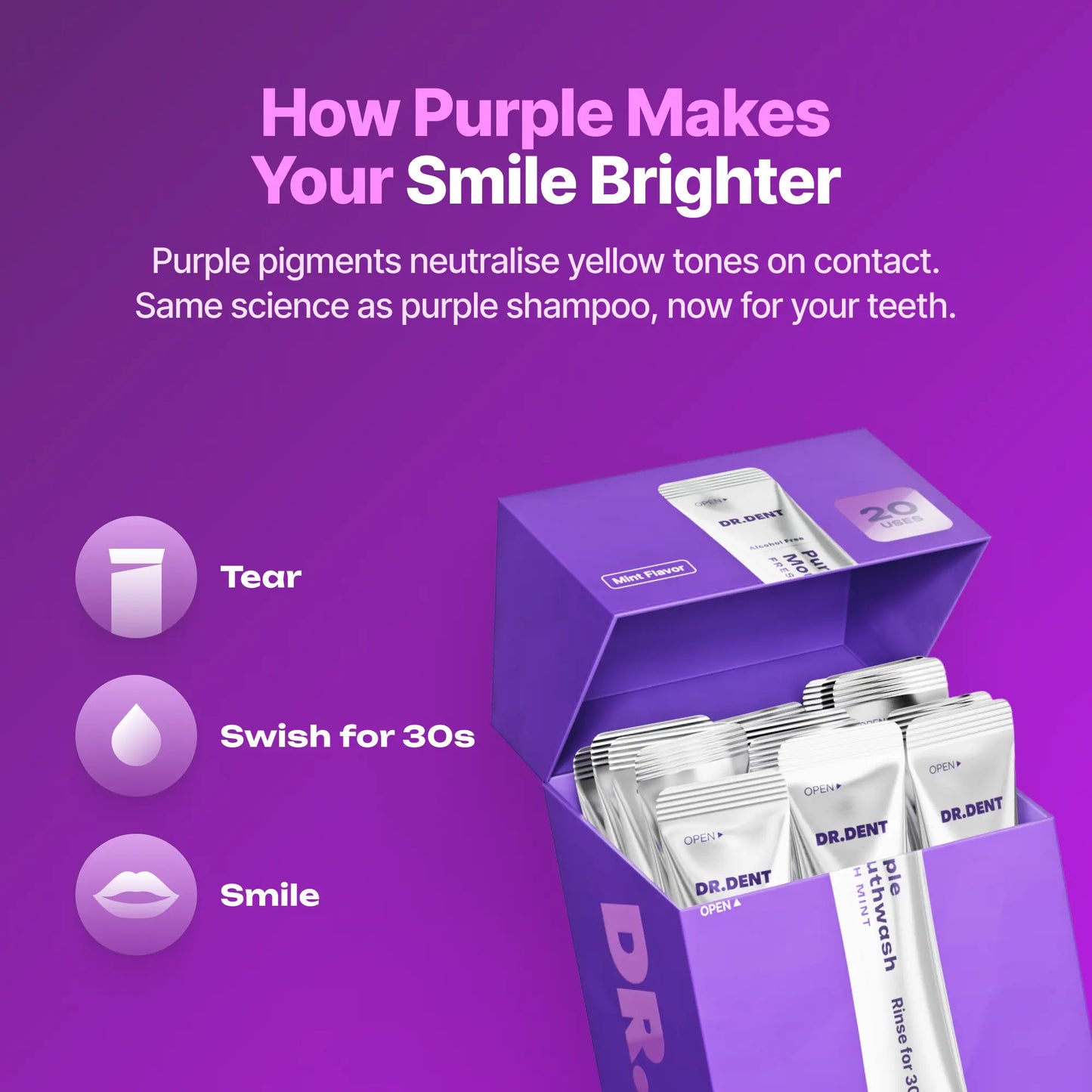 Gentle Purple Whitening Mouthwash 20 Pack Sachets
