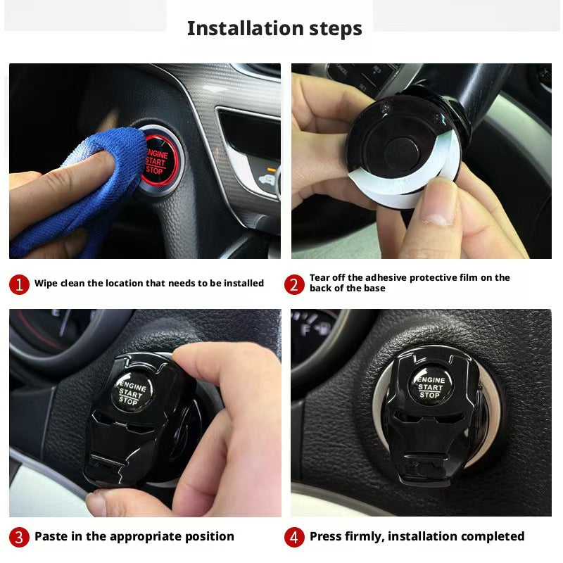 Superhero Style Push to Start Button Cover | Metal Flip-Up Engine Ignition Accessory | Personalized Car Interior Decoration