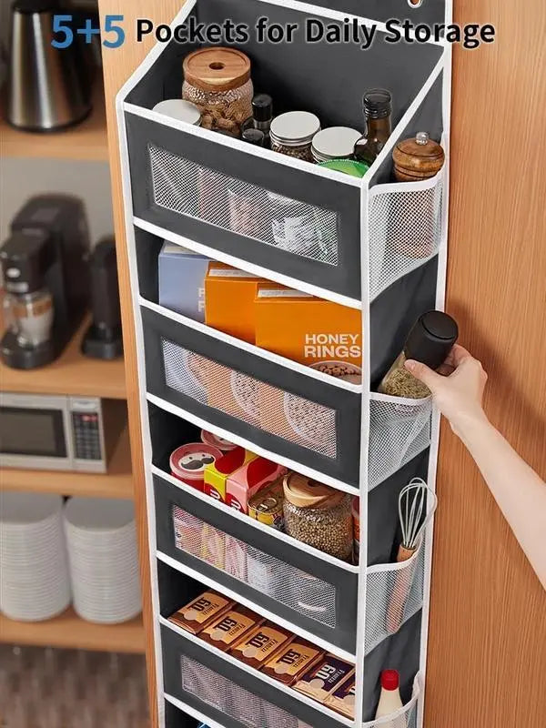 5+5 No-Drill Over-the-Door Hanging Organizer – Large Capacity Storage with Main & Side Pockets – Space-Saving Essential for Nursery, Bedroom & Bathroom