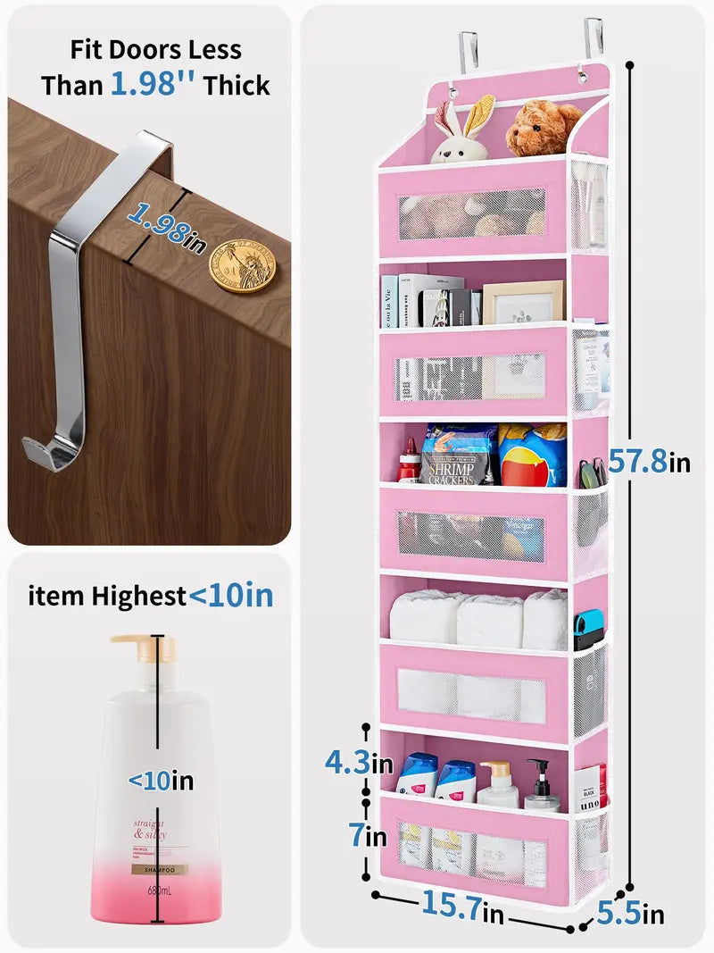 5+5 No-Drill Over-the-Door Hanging Organizer – Large Capacity Storage with Main & Side Pockets – Space-Saving Essential for Nursery, Bedroom & Bathroom