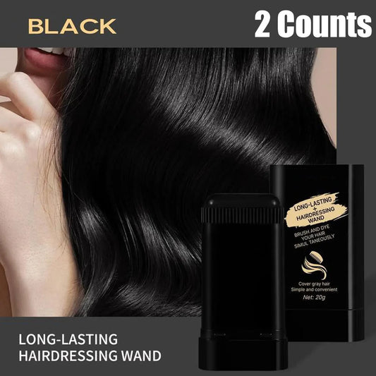 2-Pack Long-Lasting Hair Dye Wand Stick – Instant Gray Coverage, Waterproof & Sweatproof Hairdressing Comb (20g, Black)