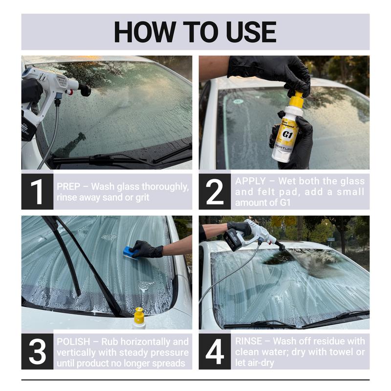 PERTURE G1 Car Glass Compound & Polish Kit | Deep Cleaning Water Spot & Oil Remover for Auto Windshields with Applicator Sponge