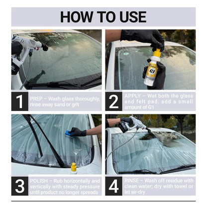 PERTURE G1 Car Glass Compound & Polish Kit | Deep Cleaning Water Spot & Oil Remover for Auto Windshields with Applicator Sponge