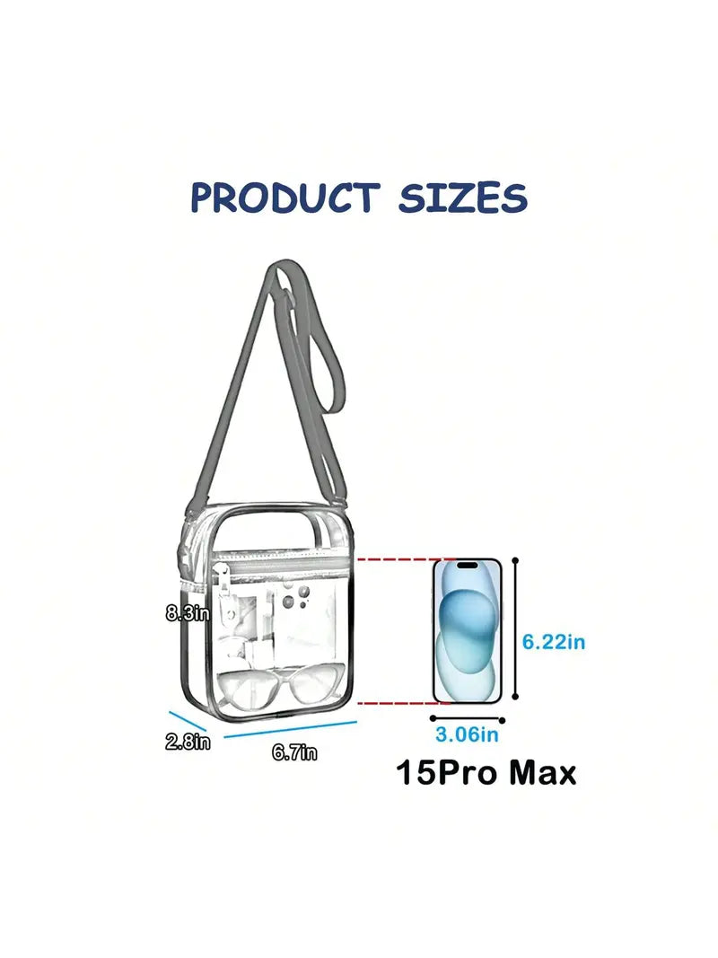Stadium Approved Clear Crossbody Bag with Adjustable Shoulder Strap - Large 11LBS Capacity Transparent Tote for Events & Travel - Features Multiple Interior Compartments Secure Zipper Closure Mesh Side Bottle Pockets Sturdy Handles
