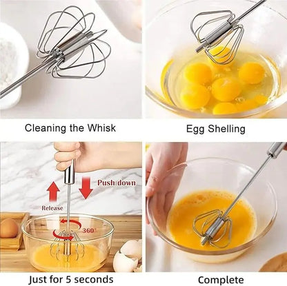 Stainless Steel Semi-Automatic Whisk – Hand-Push Rotary Blender for Eggs, Milk & Batter – Professional Kitchen Stirring Tool & Utensil