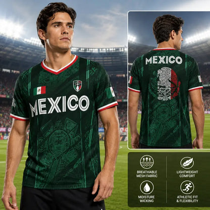 2026 Mexico Soccer Jersey – Chichén Itzá Pyramid Graphic Retro Top – All-Over Print Casual Sportswear for All Seasons