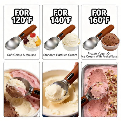 Heated Ice Cream Scoop with LED Temperature Display – 3 Heat Levels (120/140/160°F), IPX7 Waterproof & Rechargeable – Perfect Tool for Hard Ice Cream