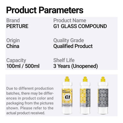 PERTURE G1 Car Glass Compound & Polish Kit | Deep Cleaning Water Spot & Oil Remover for Auto Windshields with Applicator Sponge