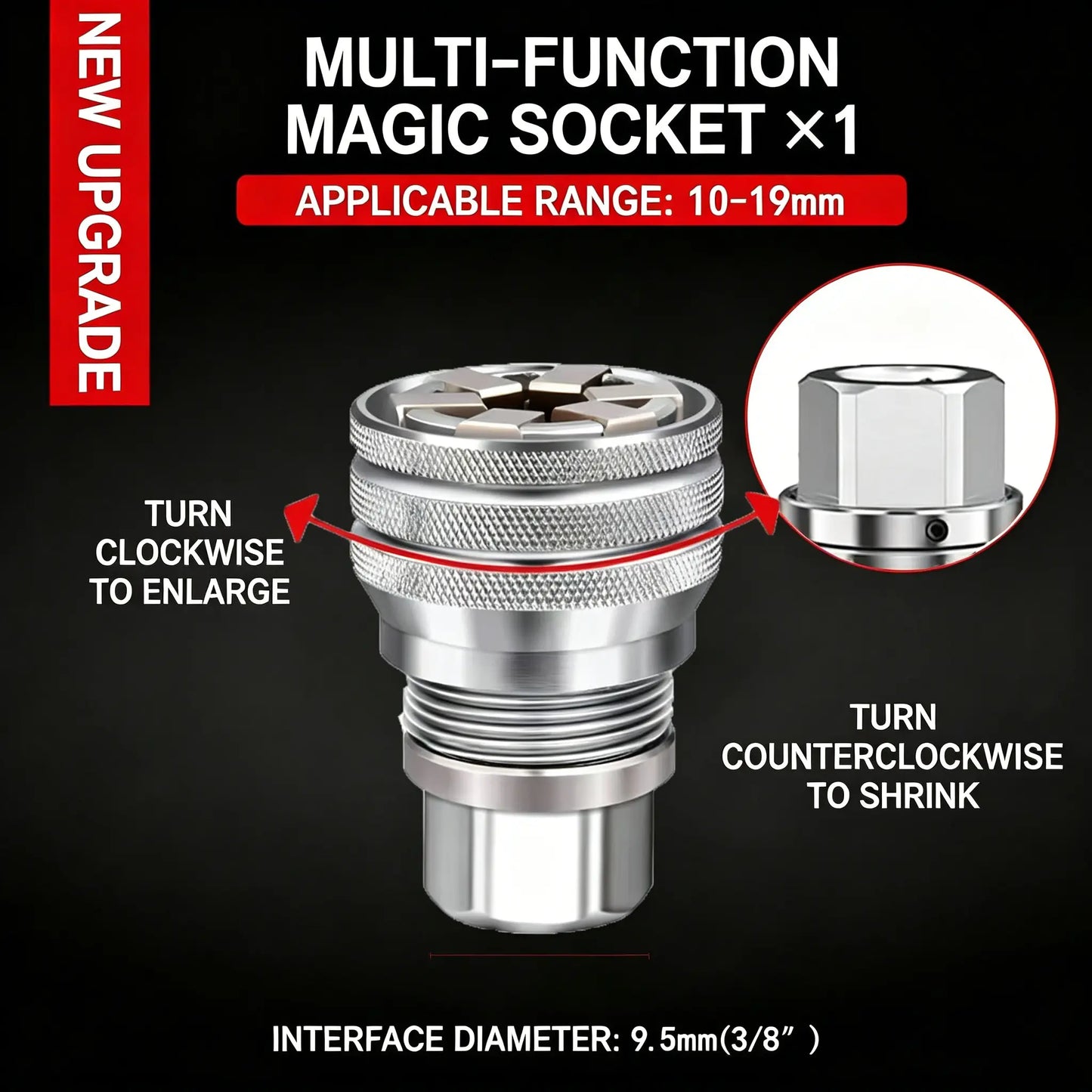 Universal Socket Adapter With 3/8 Hex Shank