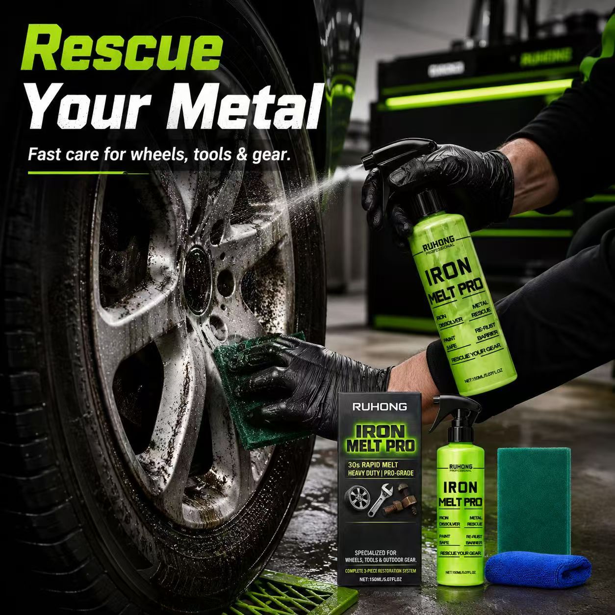 Iron Melt Pro™ Rapid Metal Rescue Spray Kit | Heavy-Duty Rust Remover & Paint-Safe Wheel Cleaner
