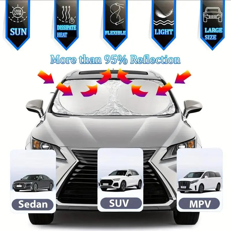 Portable Thermal Insulation Windshield Sunshade – Exterior UV Protection Cover for Cars, SUVs & Trucks – Heat-Reflective Sun Visor for Interior Cooling
