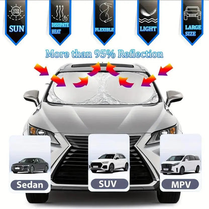 Portable Thermal Insulation Windshield Sunshade – Exterior UV Protection Cover for Cars, SUVs & Trucks – Heat-Reflective Sun Visor for Interior Cooling