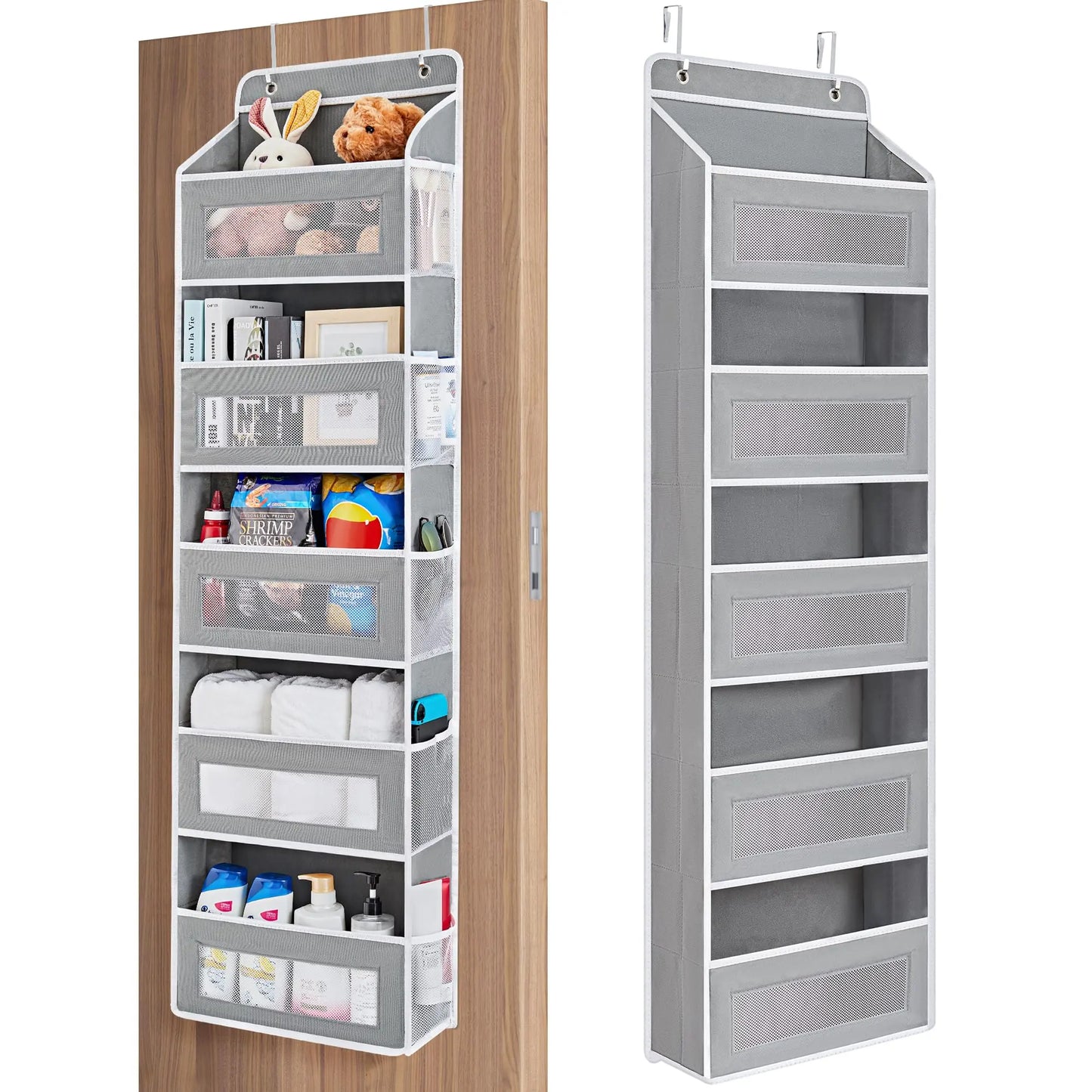 5+5 No-Drill Over-the-Door Hanging Organizer – Large Capacity Storage with Main & Side Pockets – Space-Saving Essential for Nursery, Bedroom & Bathroom