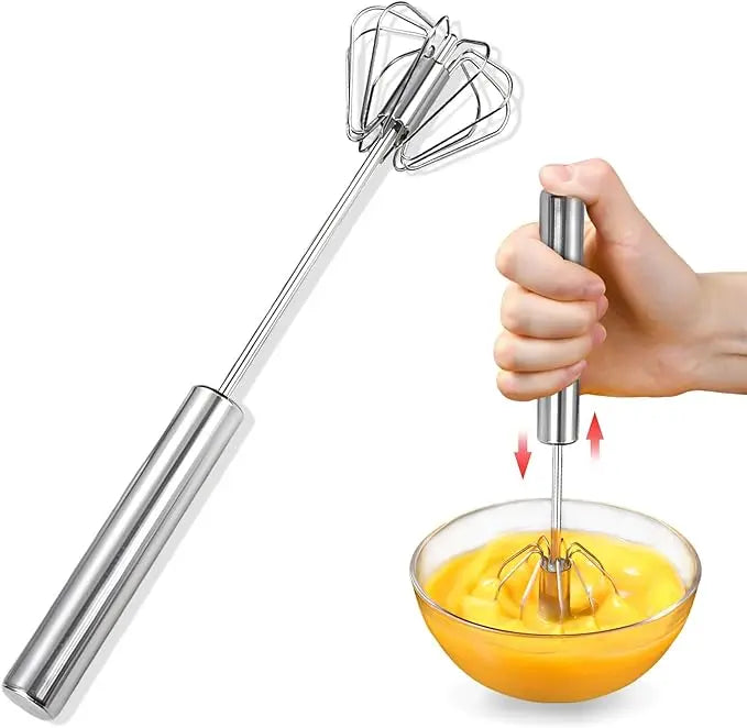 Stainless Steel Semi-Automatic Whisk – Hand-Push Rotary Blender for Eggs, Milk & Batter – Professional Kitchen Stirring Tool & Utensil