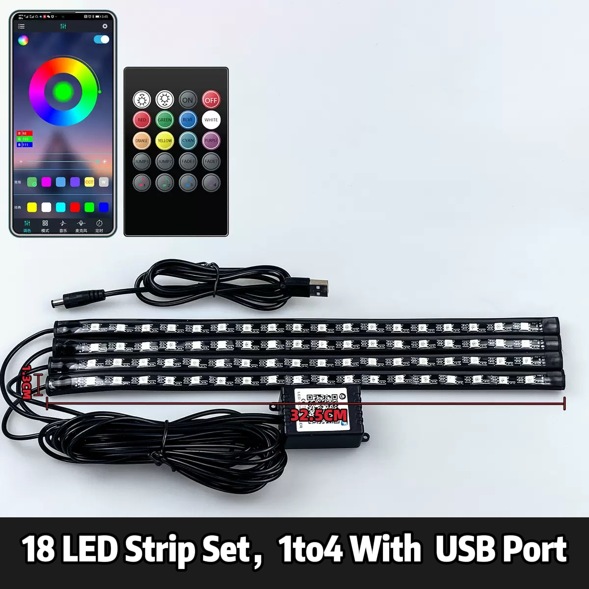 Car LED Interior Lights - 4-in-1 Smart APP & Remote Control Underdash Footwell Atmosphere Light, RGB Color Changing Music Sound Activated Automotive Neon Strip Light Kit