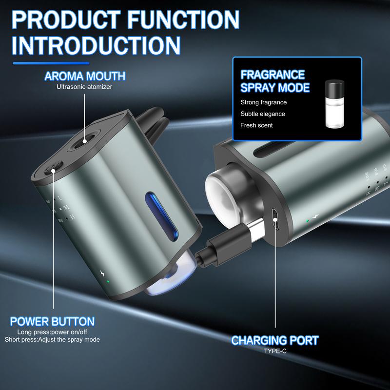 Smart Car Air Freshener & Essential Oil Diffuser | Rechargeable Auto Vent Clip Aromatherapy with 3 Adjustable Modes
